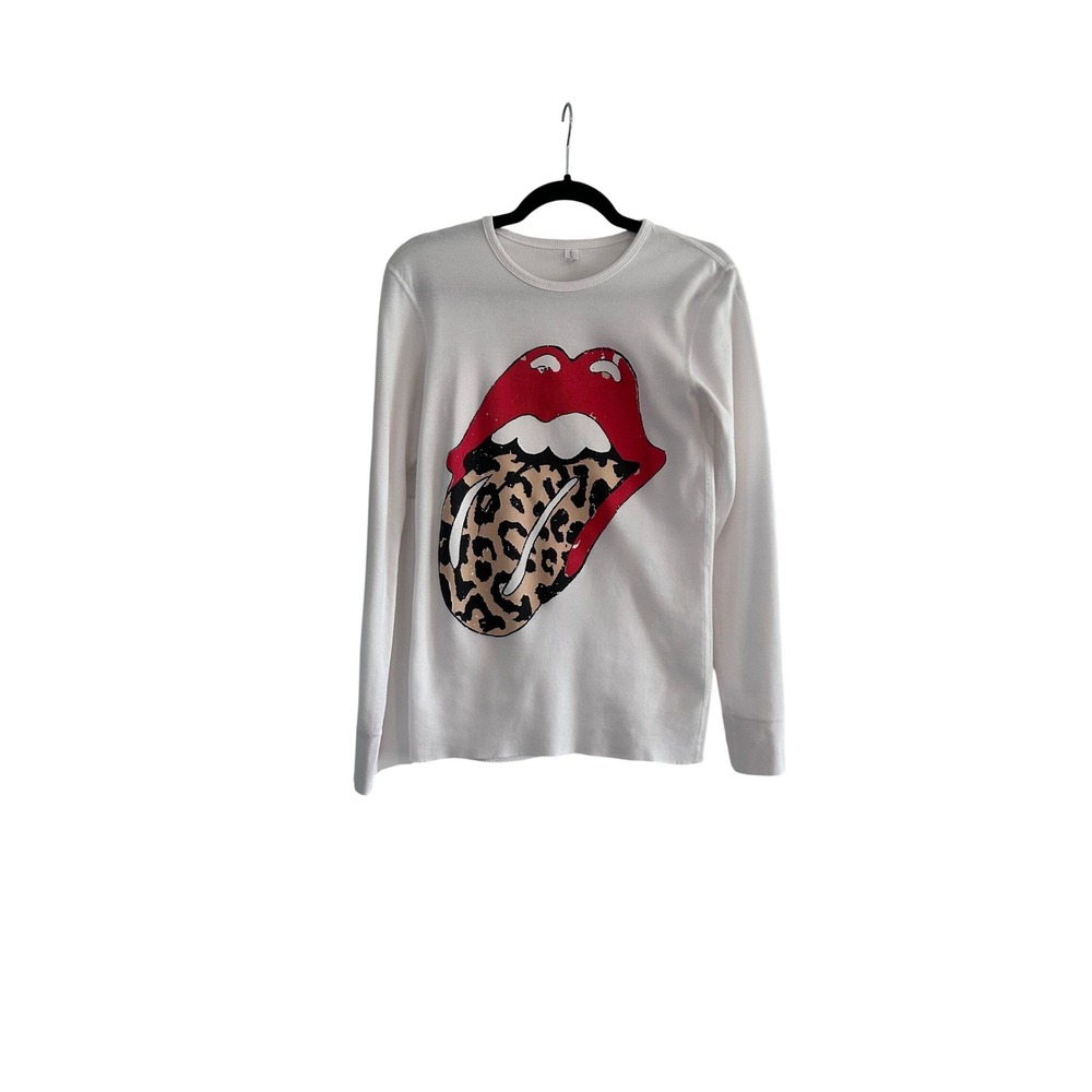 Next Level Apparel Rolling Stones Leopard‎ Tongue Graphic Thermal Top White S
